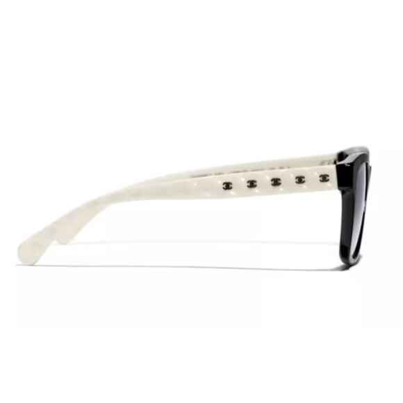 Chanel Black Frame with White Arms/Gray Lens Sunglasses - Picture 3 of 16